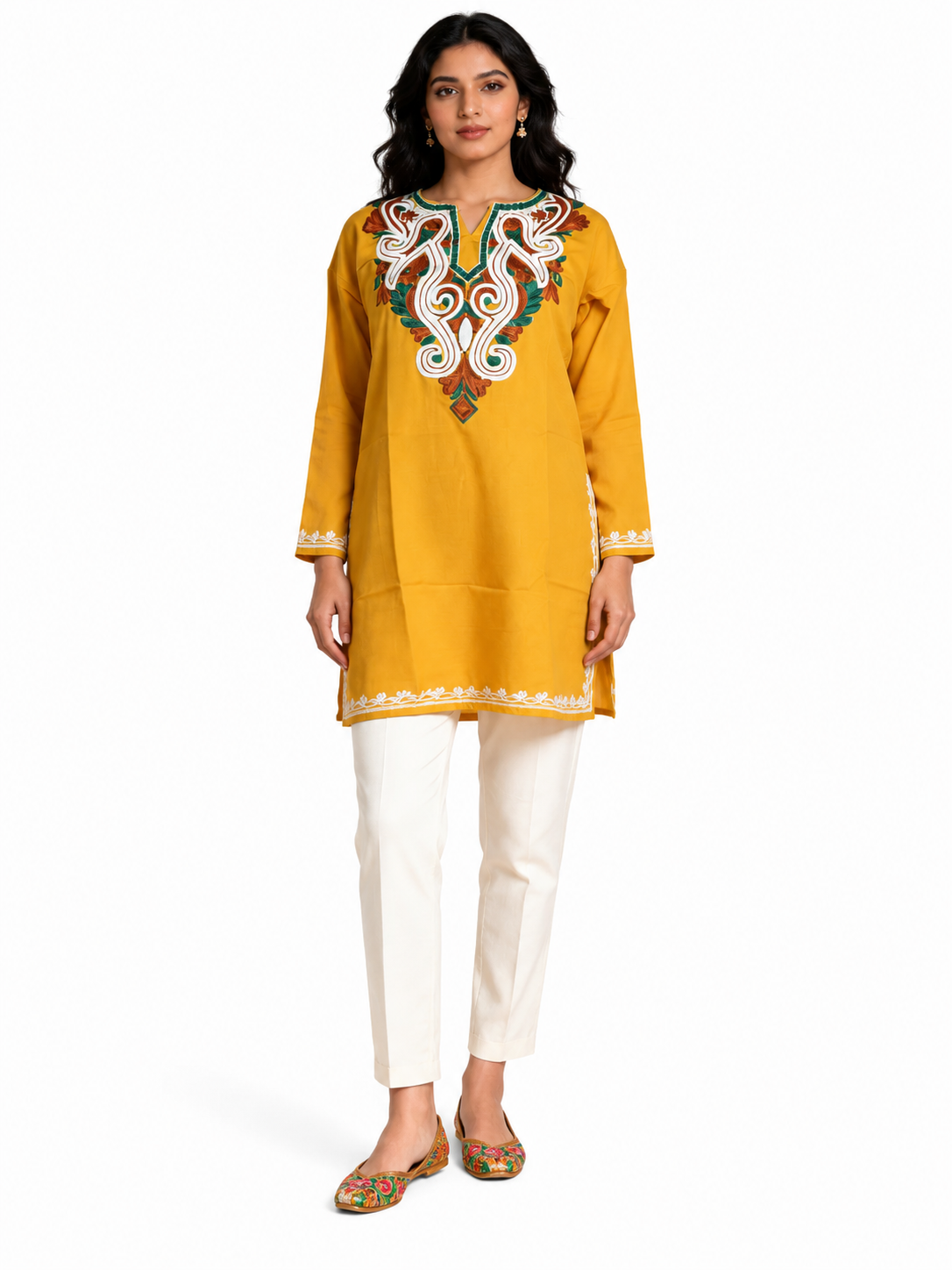 Noor : Aari embroidery summer kurti | Mustard